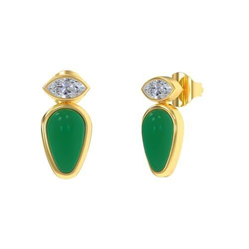 1576 Green Onyx Stud Earrings in Pear Shape - 18K Gold Plated, Certified